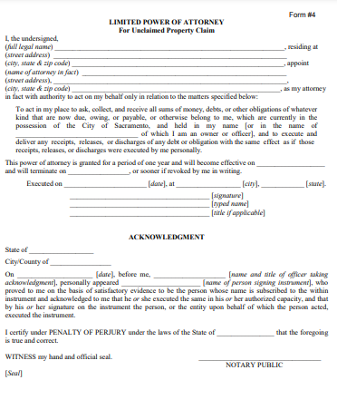 unclaimed property power of attorney form