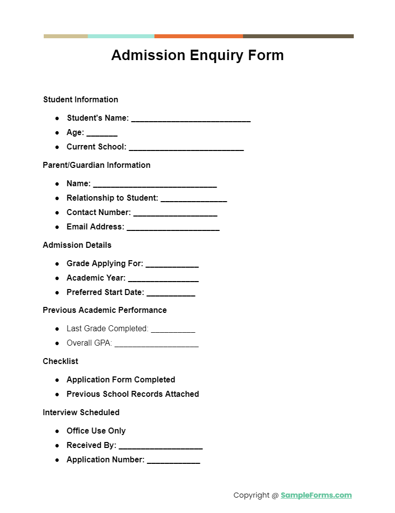 admission enquiry forms