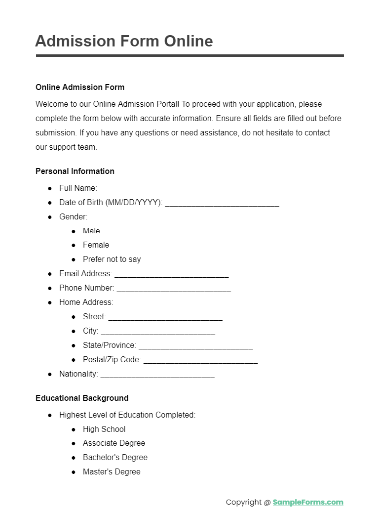 admission form online