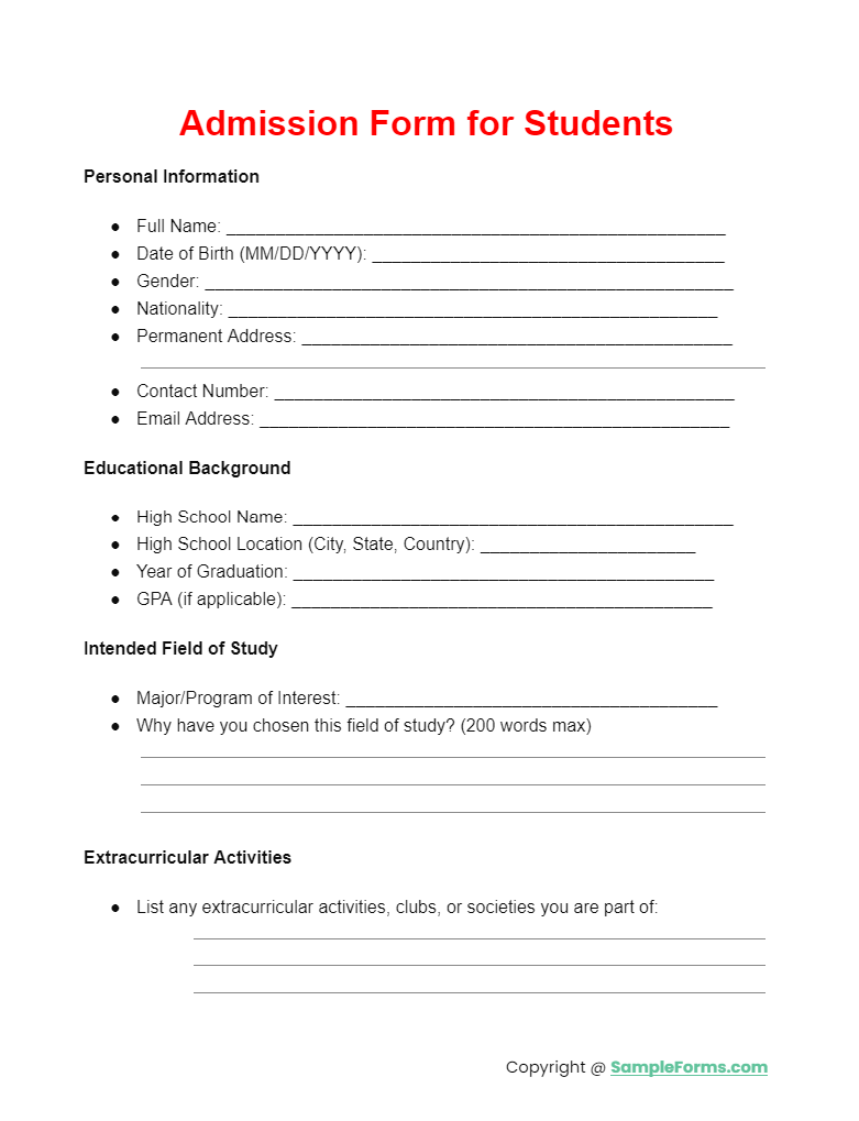 FREE 55+ Admission Form Samples, PDF, MS Word, Google Docs