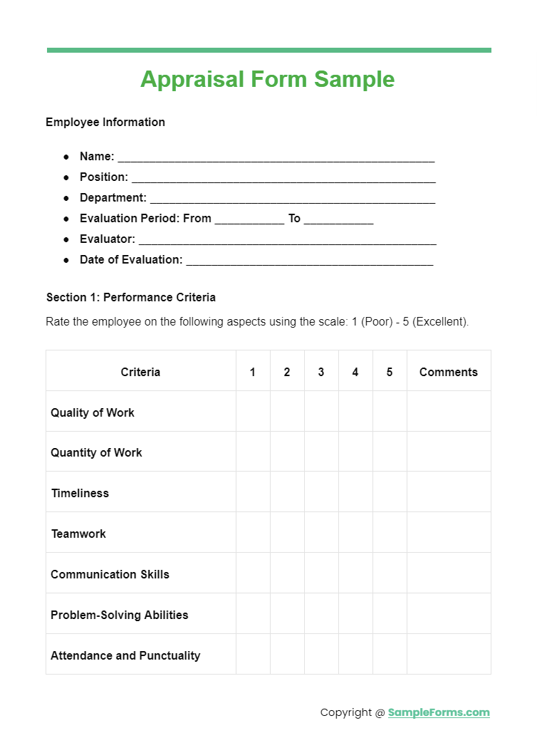 appraisal form sample pdf