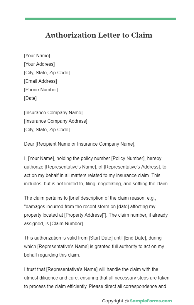 authorization letter to claim