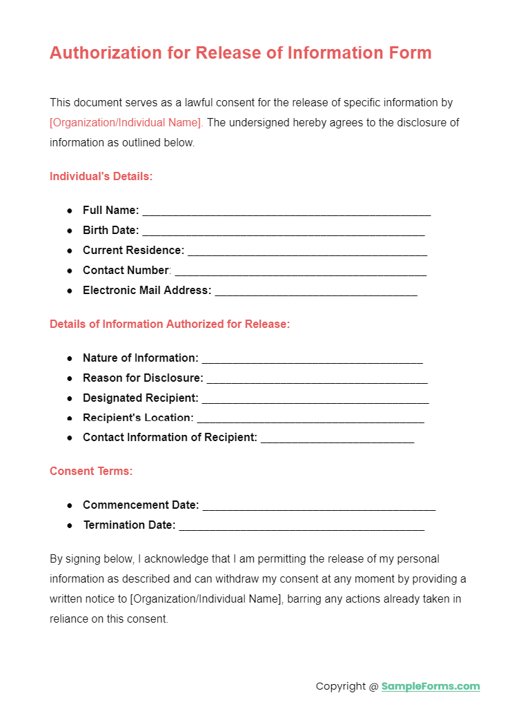 authorization for release of information form