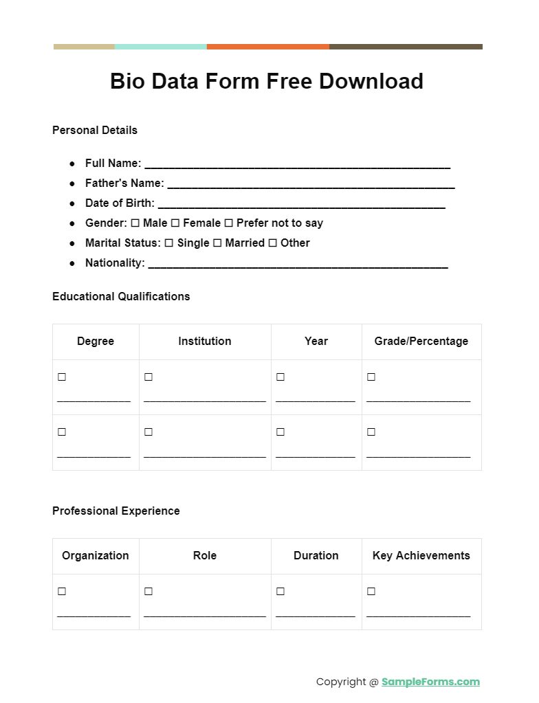 bio data form free download