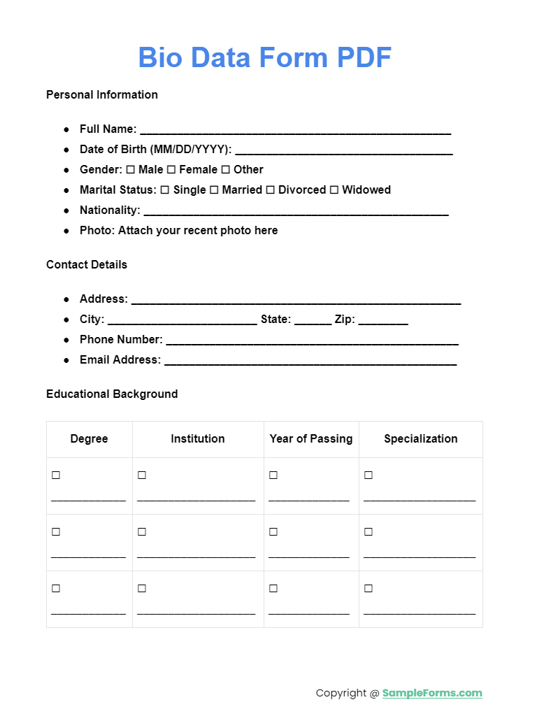 bio data form pdf