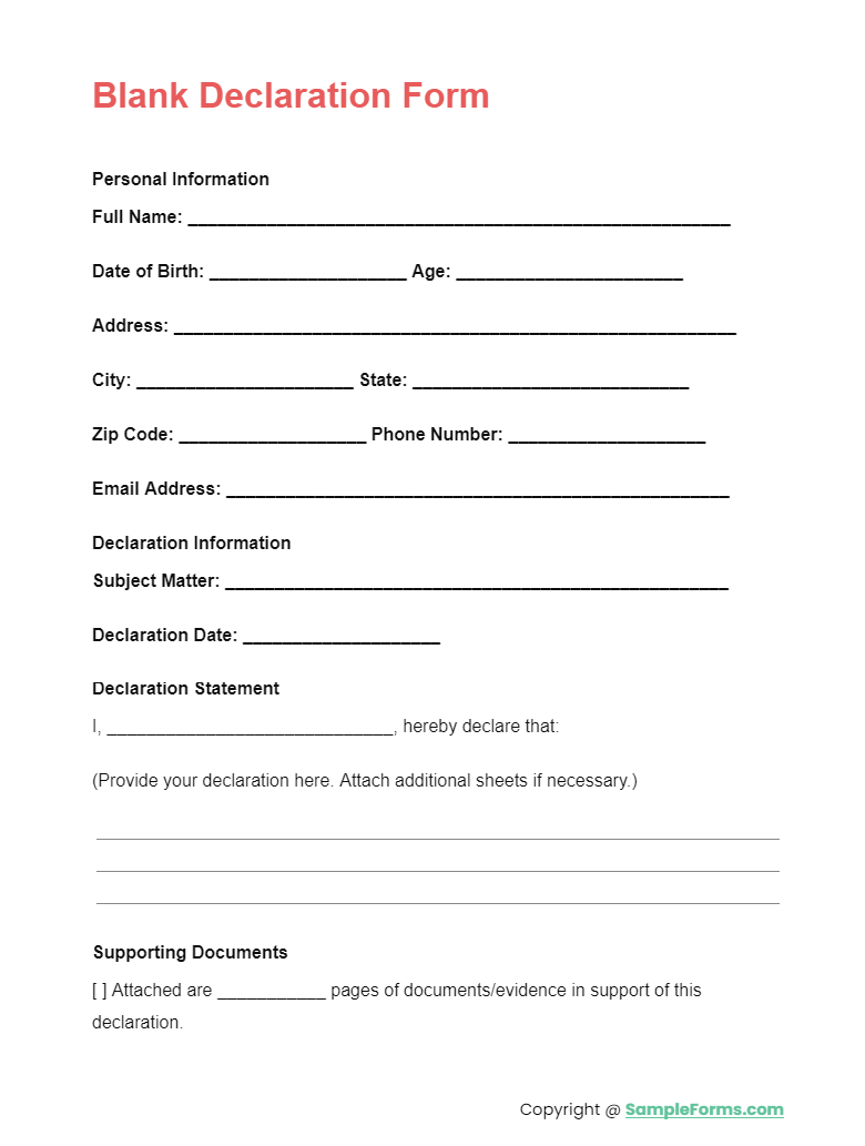 blank declaration form