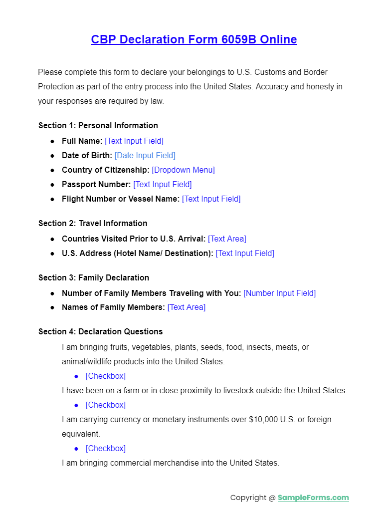 cbp declaration form 6059b online