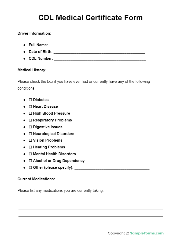 cdl medical certificate form