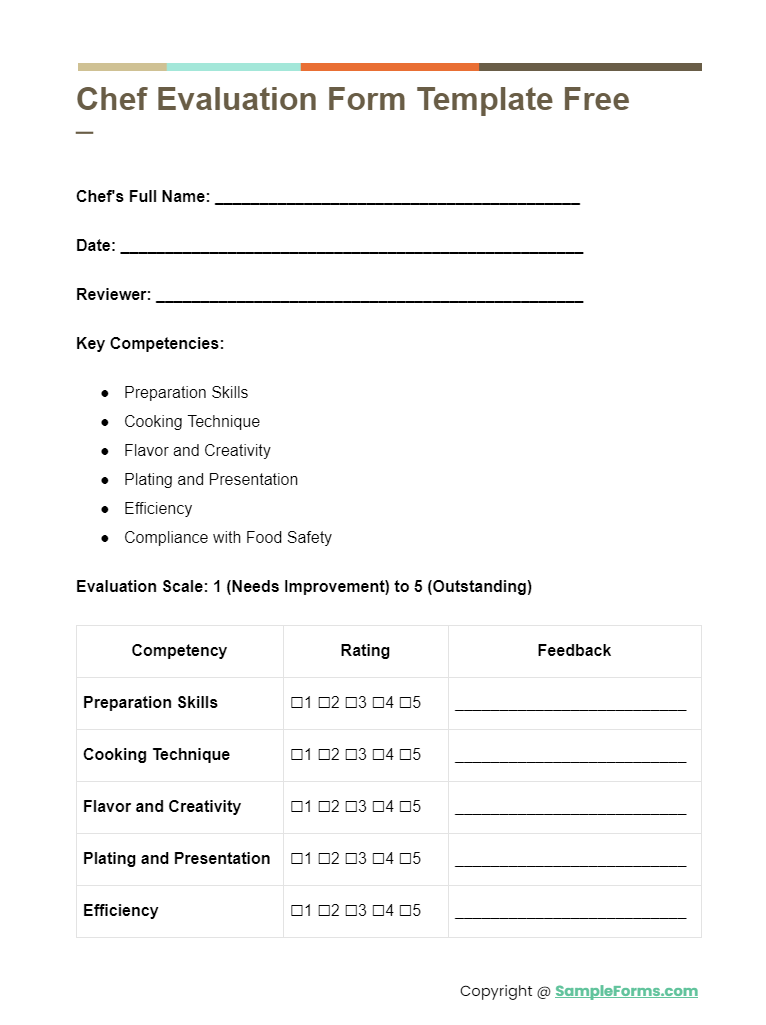 chef evaluation form template free