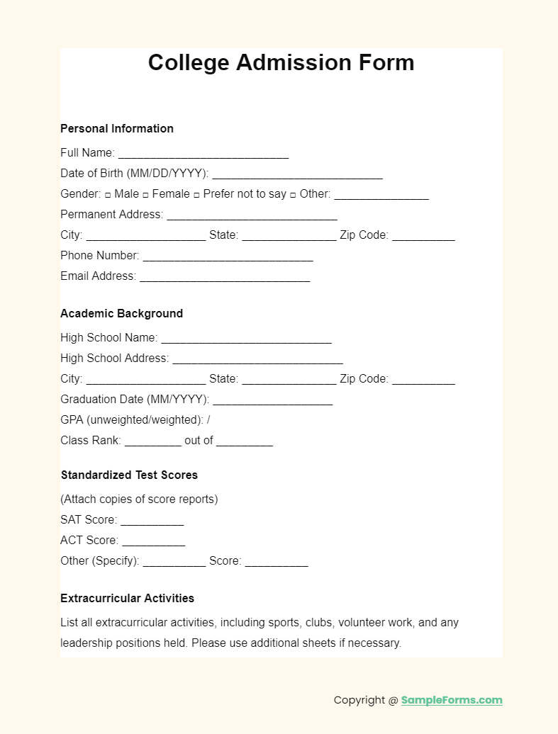 college admission form