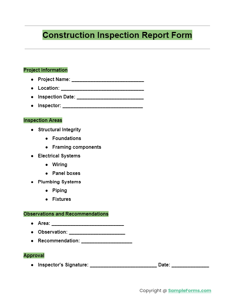 construction inspection report form