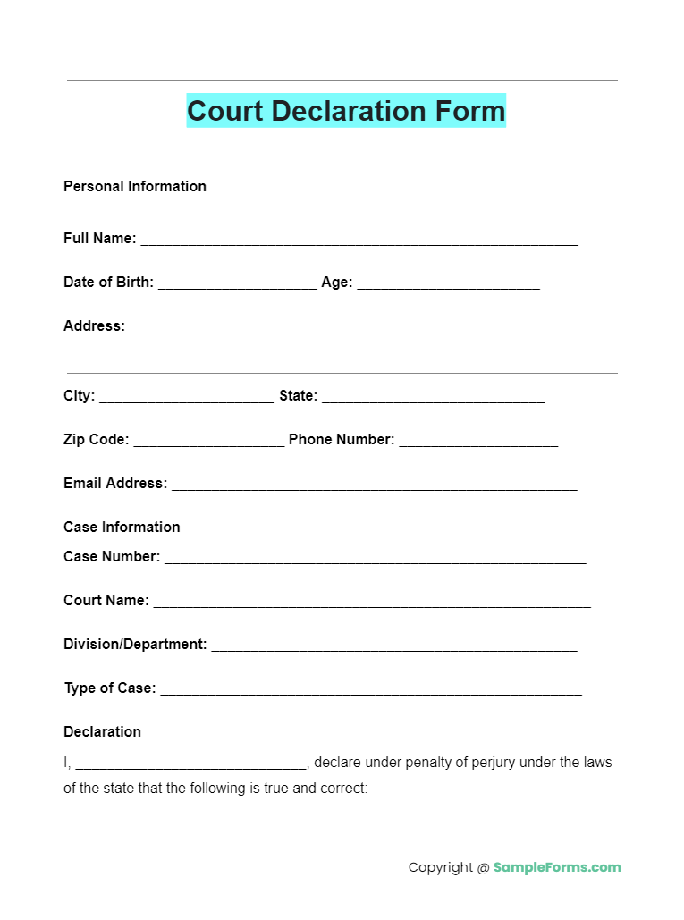 court declaration form