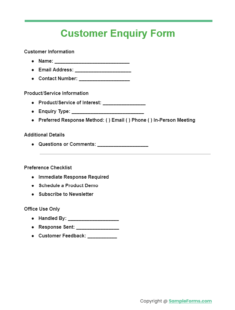 customer enquiry form