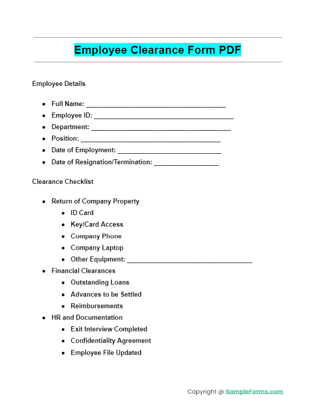 employee clearance form pdf