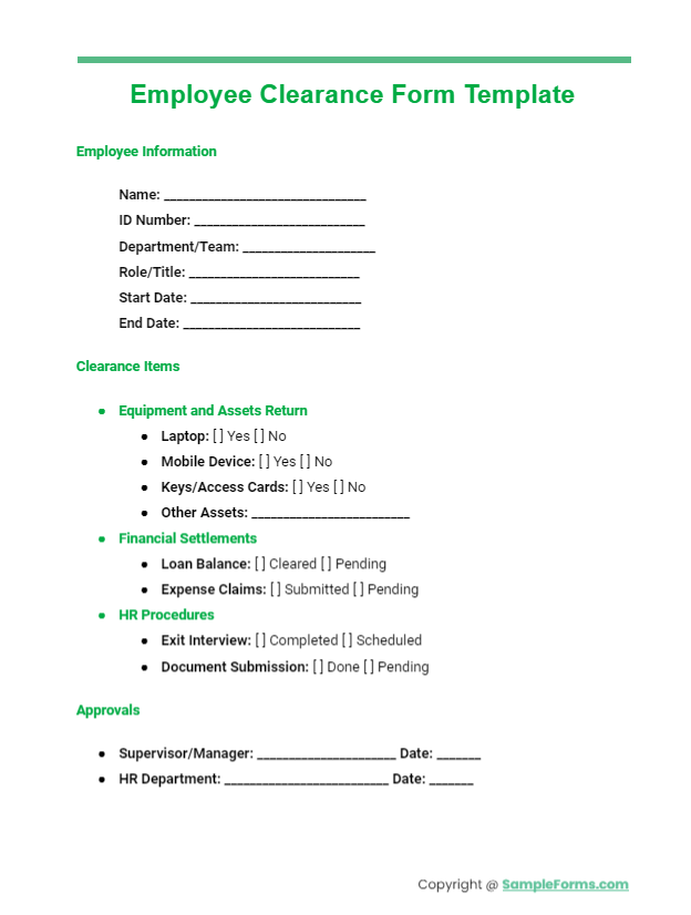 employee clearance form template