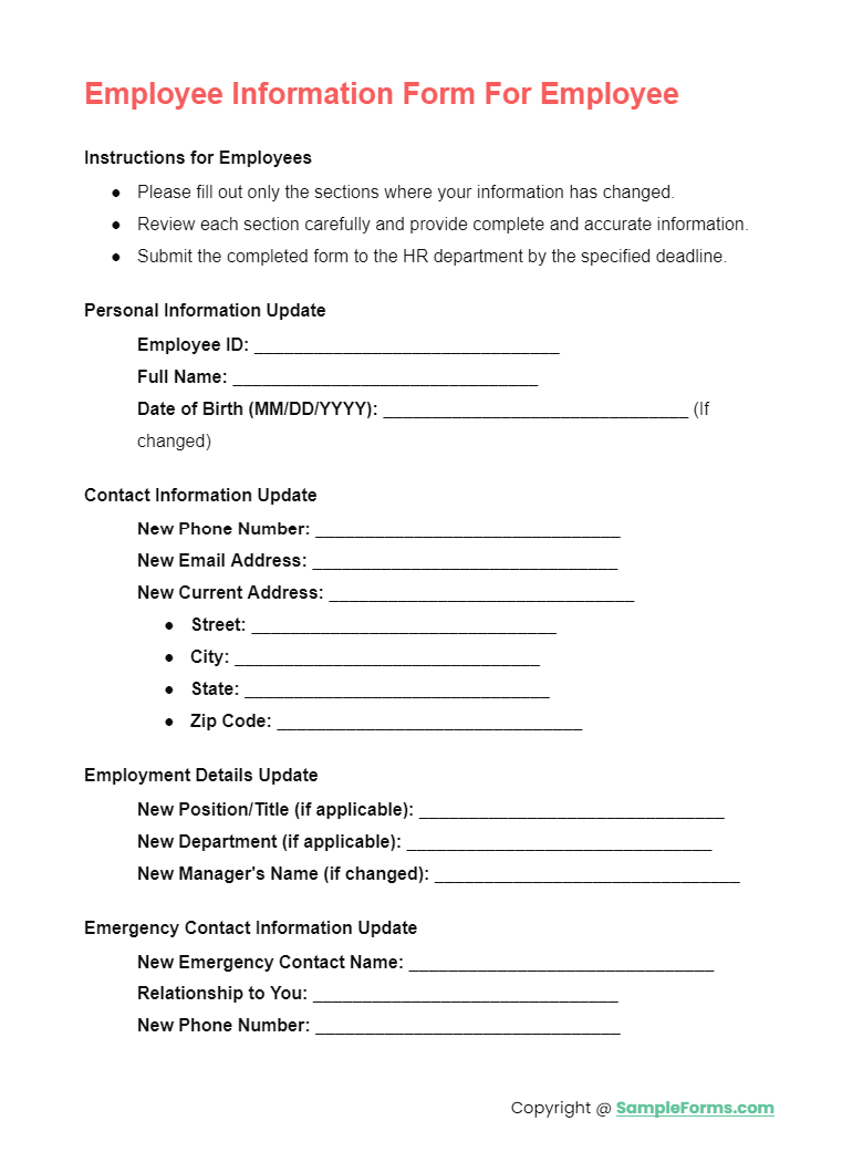 employee information form for employee