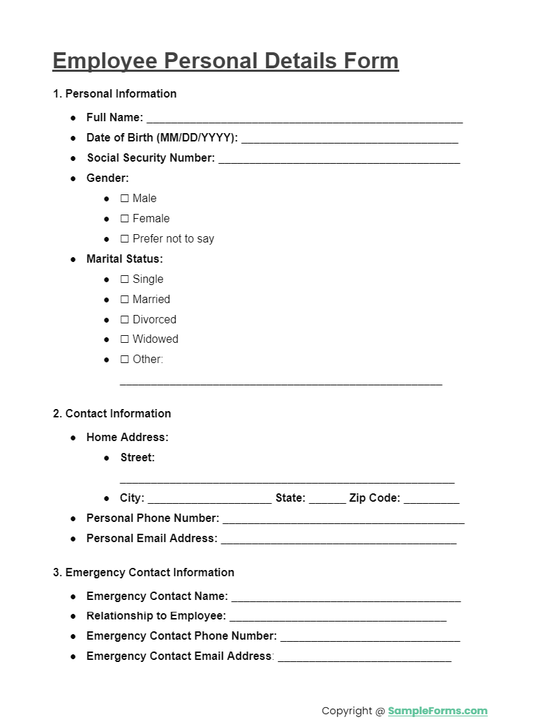 FREE 18 Employee Information Form Samples PDF Word Google Docs