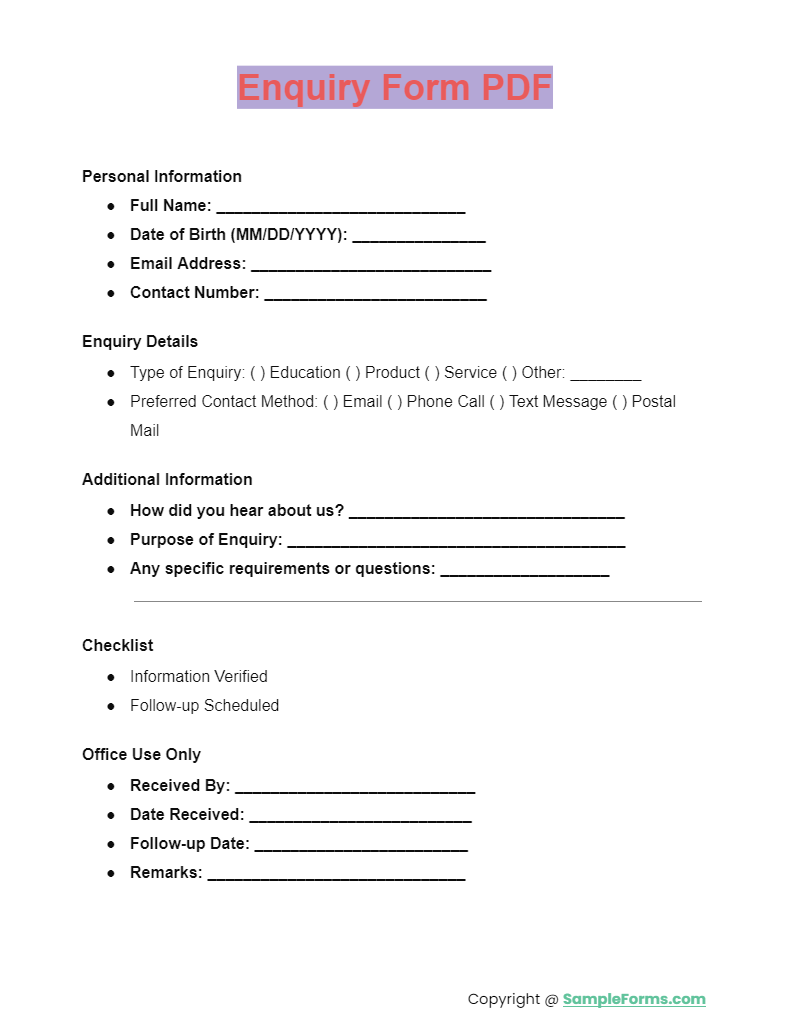 enquiry form pdf