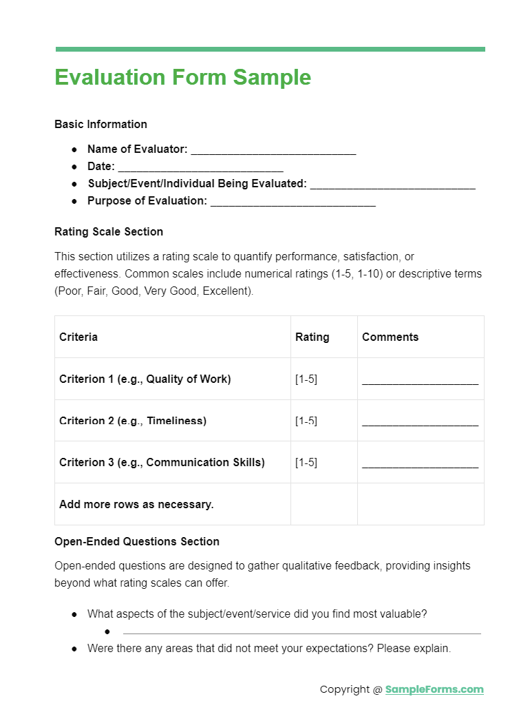 evaluation form sample