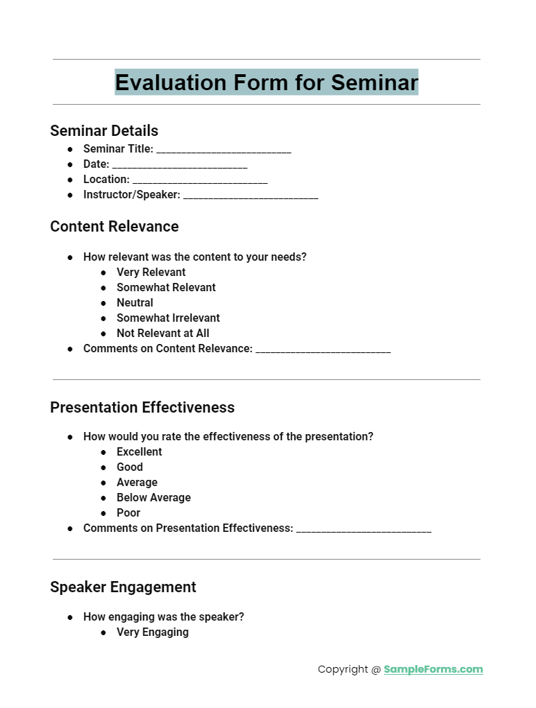 evaluation form for seminar