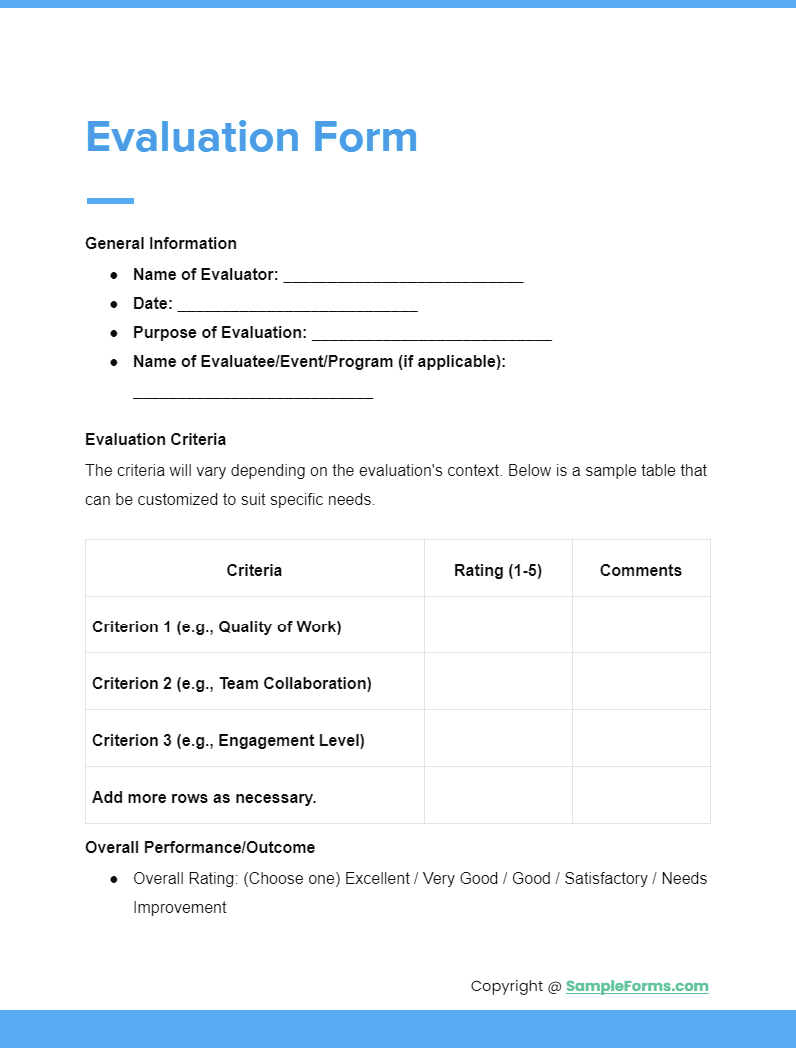 FREE 31+ Evaluation Form Samples, PDF, MS Word, Google Docs