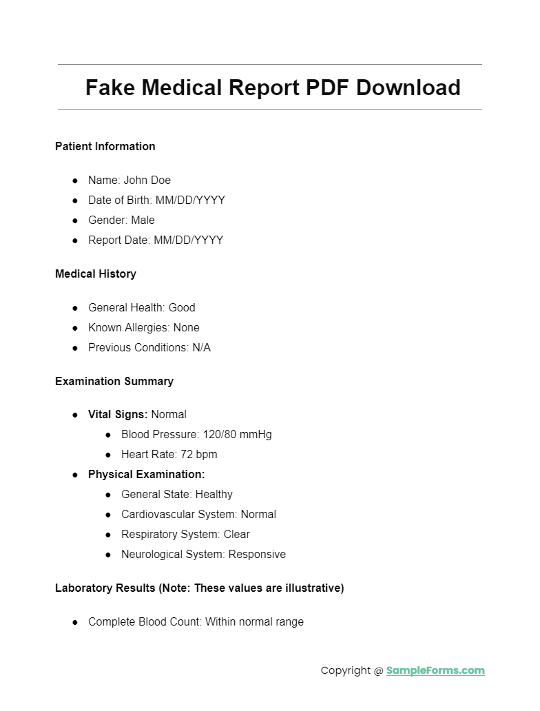 fake medical report pdf download
