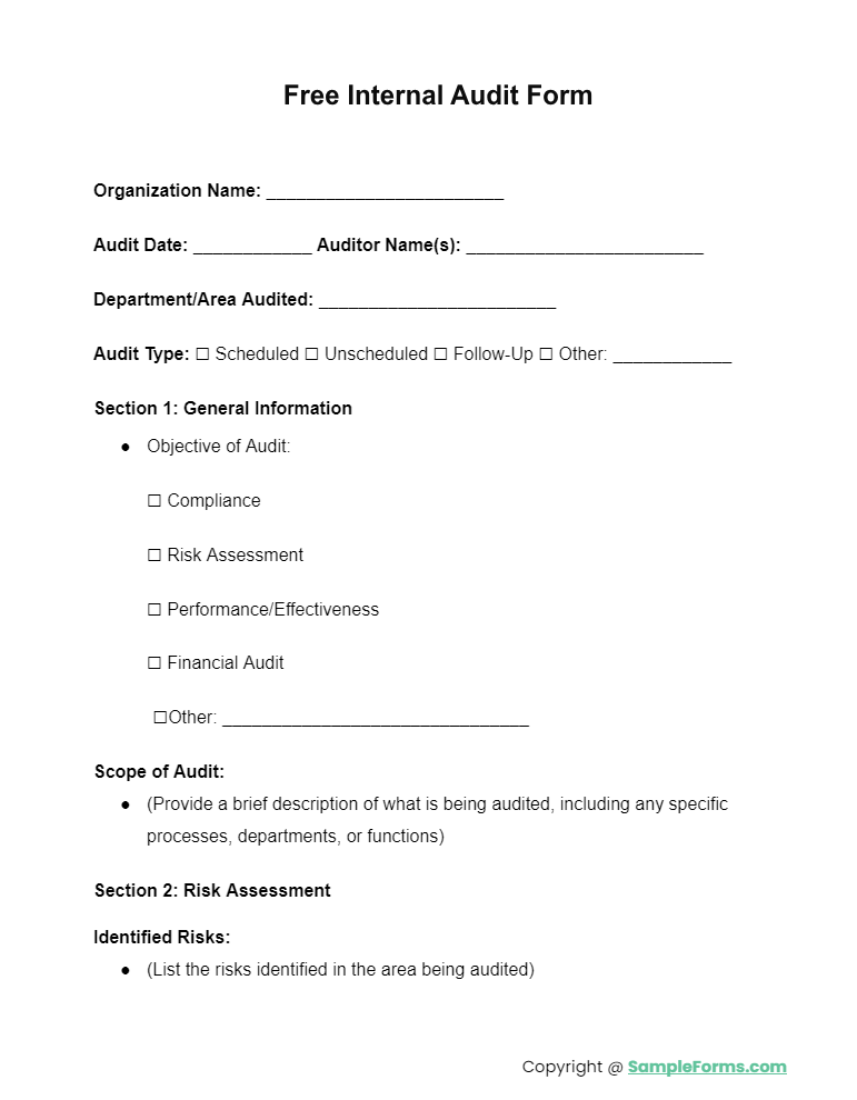 free internal audit form