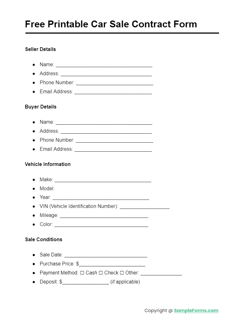 FREE 12+ Car Sale Contract Form Samples, PDF, MS Word, Google Docs