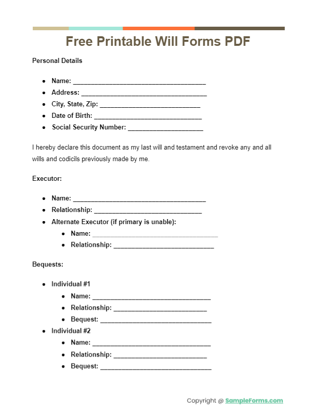 free printable will forms pdf