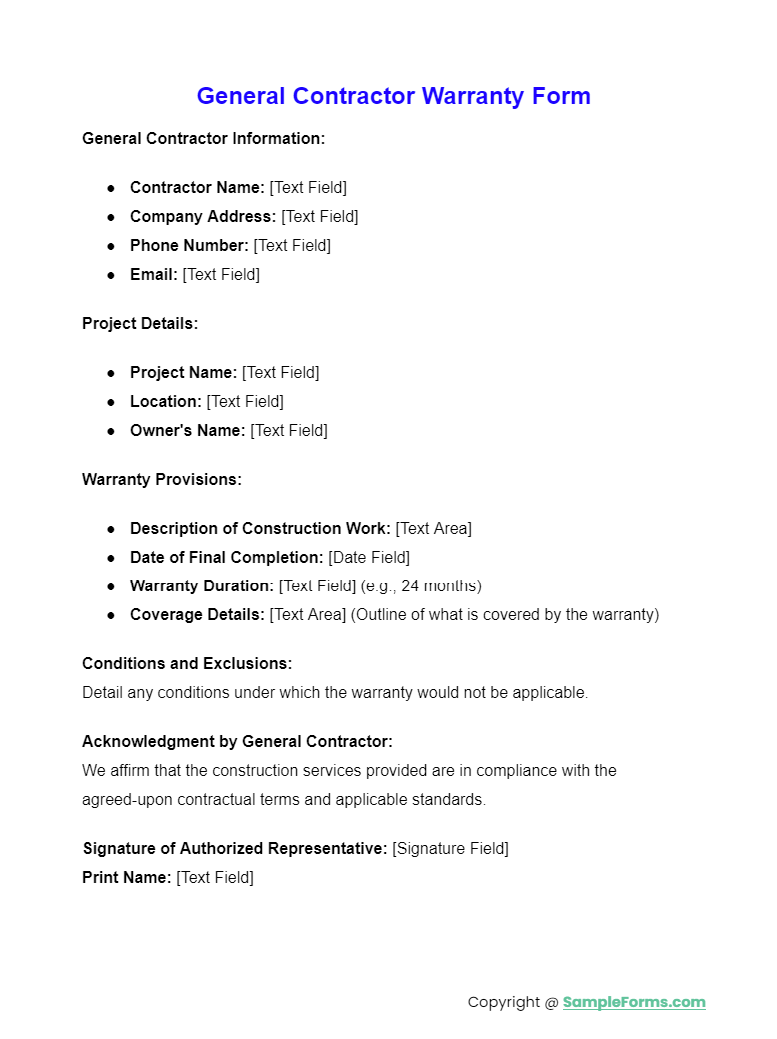 FREE 12+ Contractor Warranty Form Samples, PDF, MS Word, Google Docs