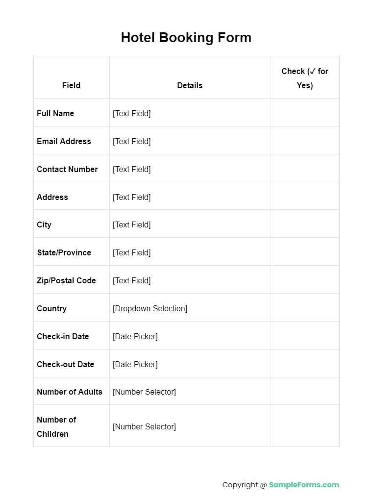 hotel booking form free download