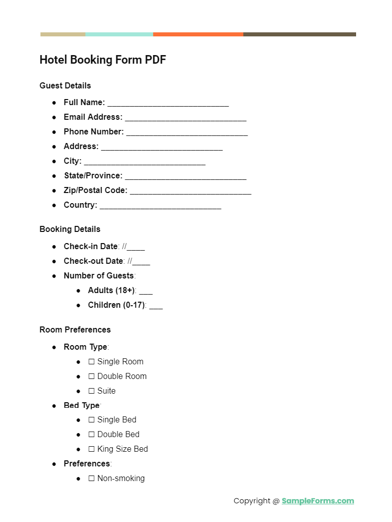 hotel booking form pdf
