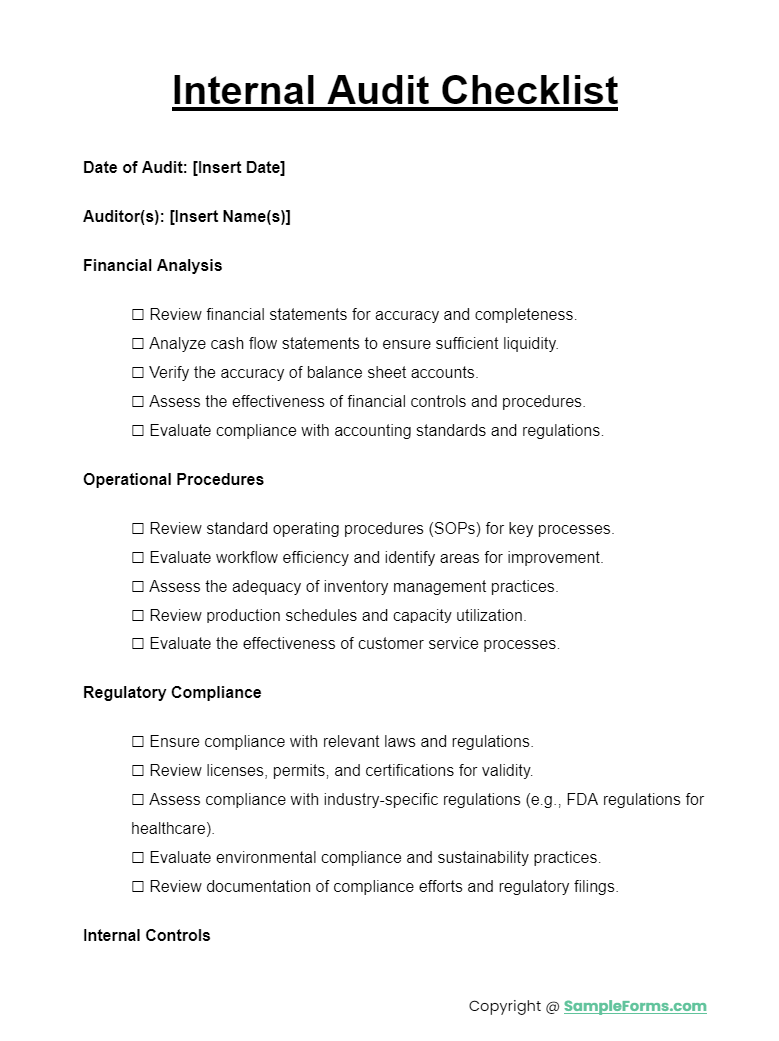 internal audit checklist pdf