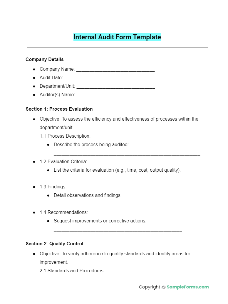 FREE 13+ Internal Audit Form Samples, PDF, Word, Google Docs