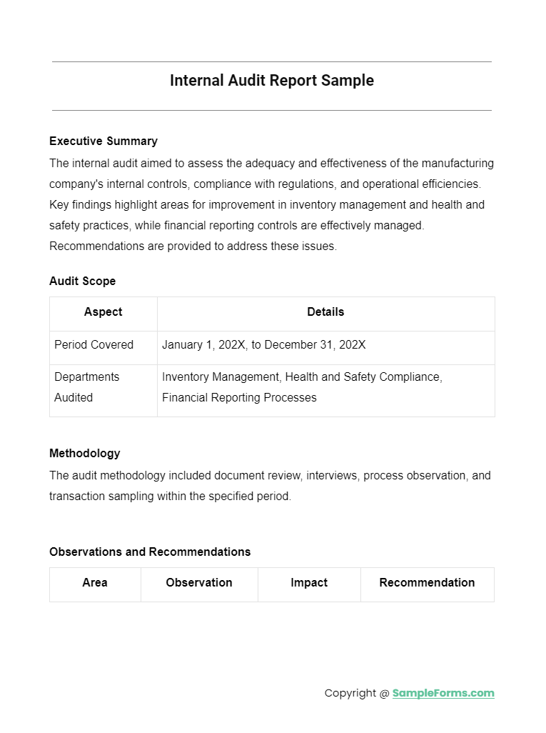 internal audit report sample