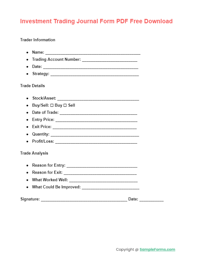 investment trading journal form pdf free download