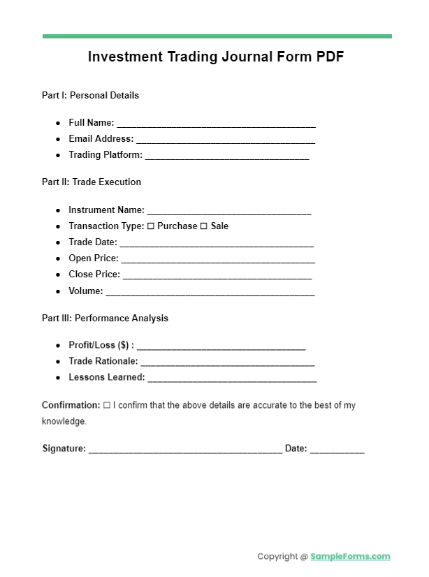 investment trading journal form pdf