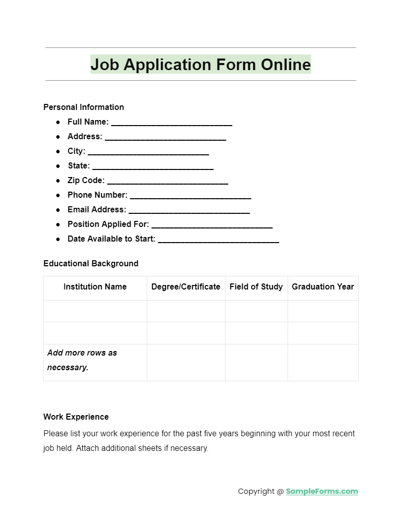 job application form online