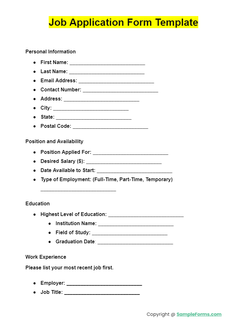 job application form template