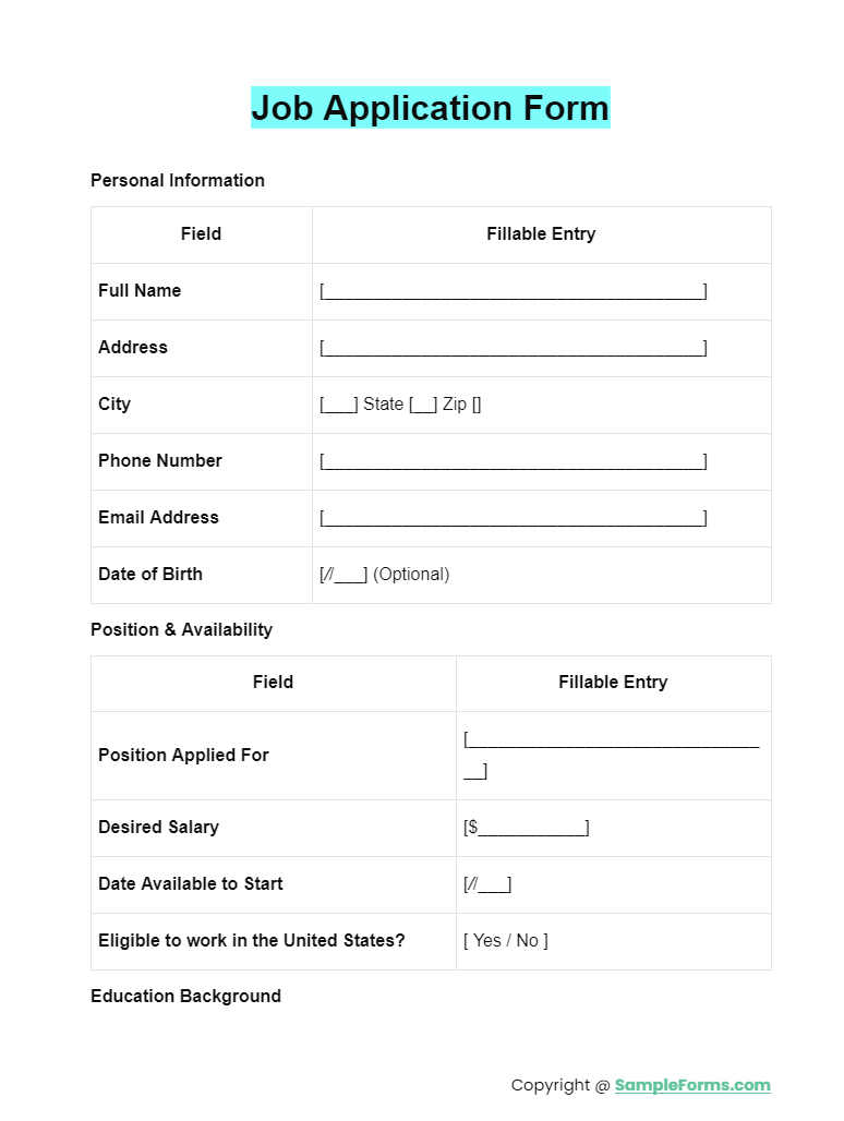 job application form