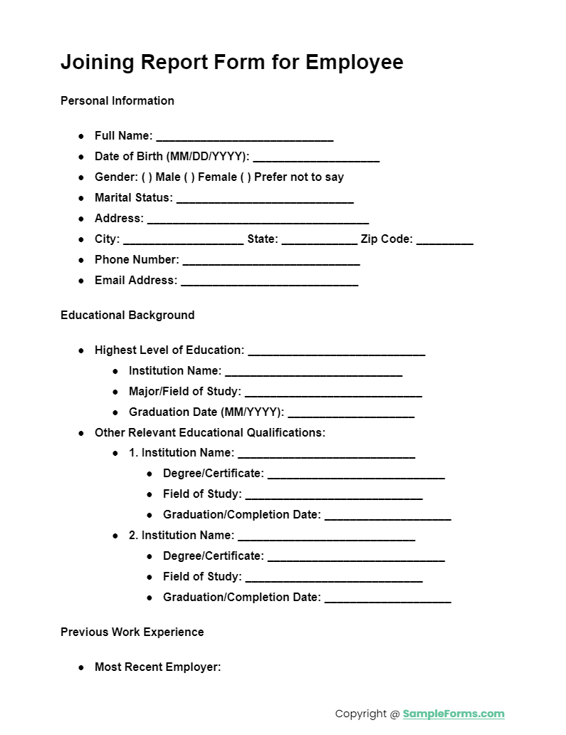 joining report form for employee