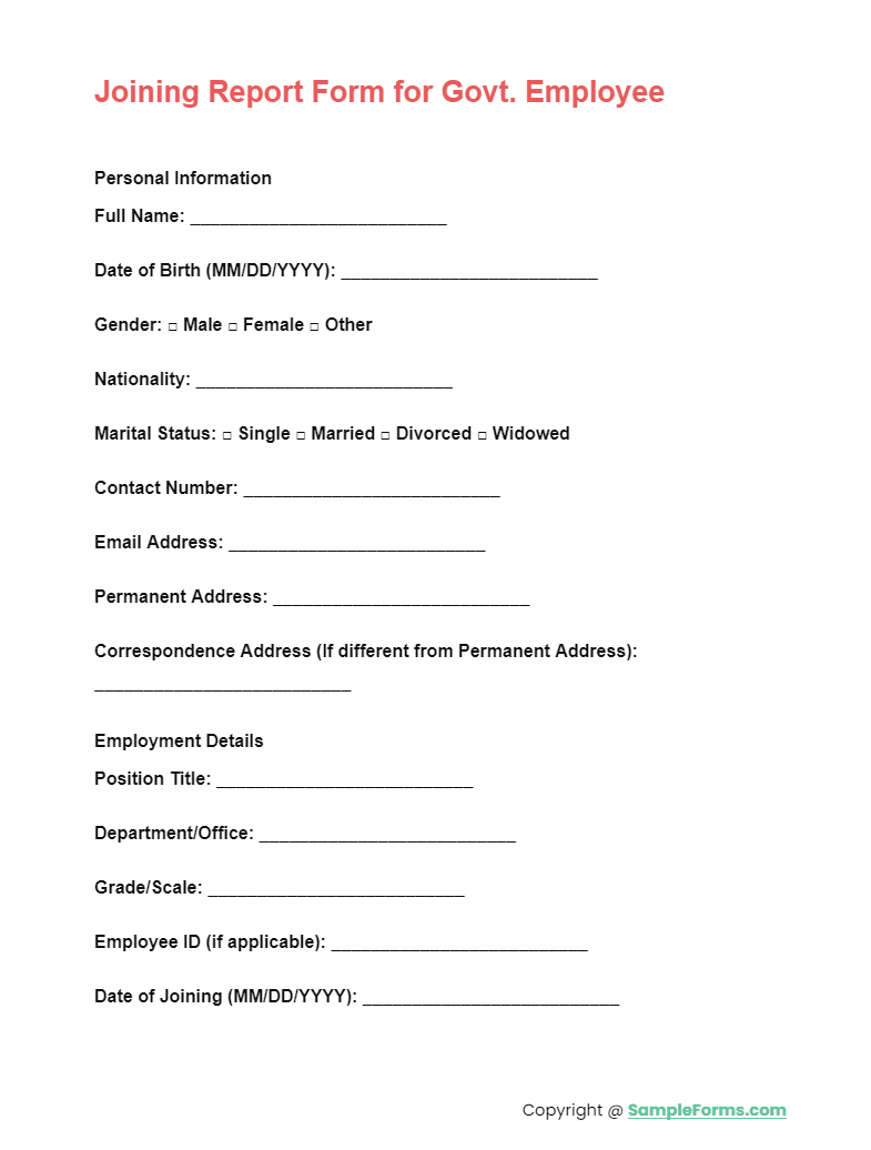 joining report form for govt employee