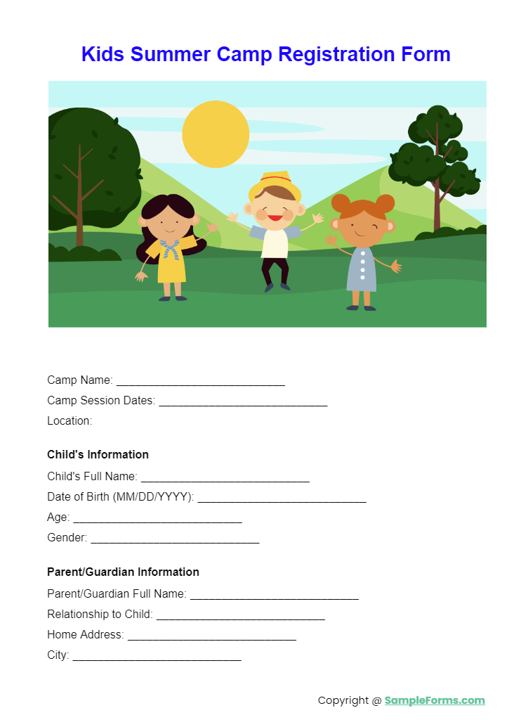kids summer camp registration form