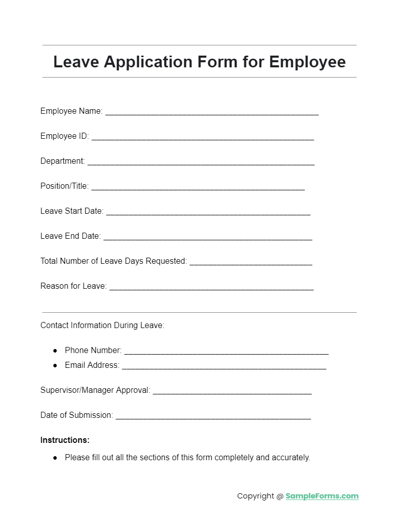 leave application form for employees