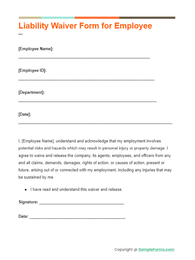 liability waiver form for employee