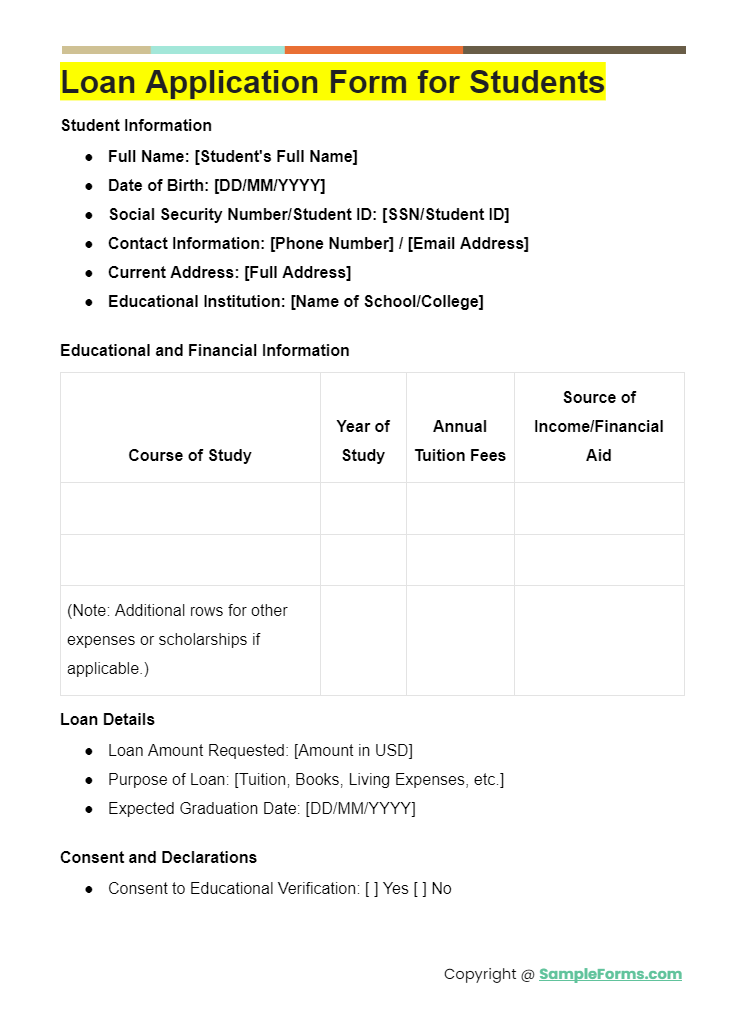 loan application form for students