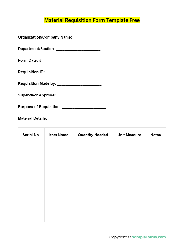 material requisition form template free