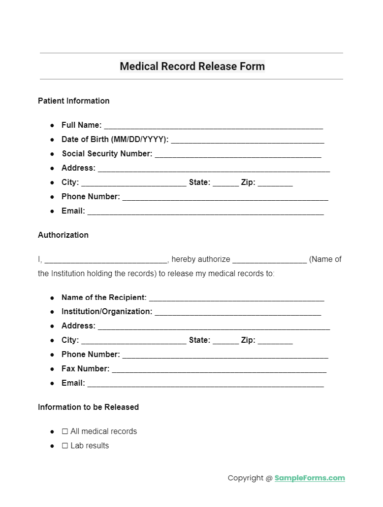 medical record release form