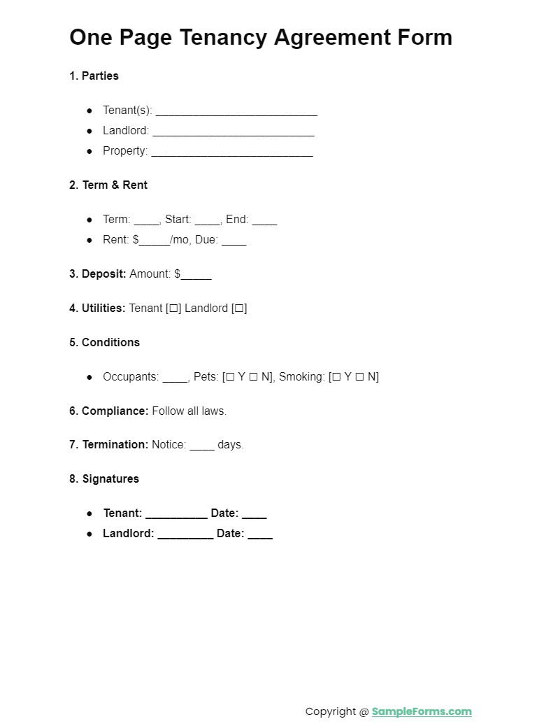 one page tenancy agreement form
