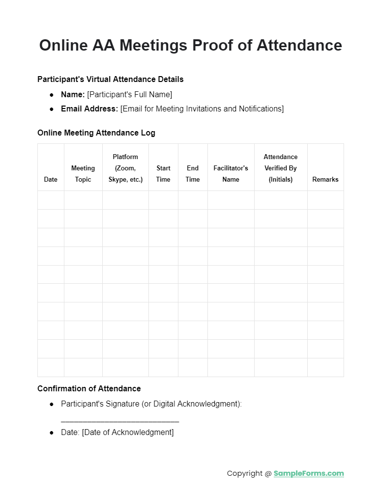 FREE 11+ Proof of AA Attendance Form Samples, PDF, MS Word, Google Docs